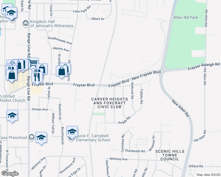 map of restaurants, bars, coffee shops, grocery stores, and more near 3456 Margaretta Road in Memphis