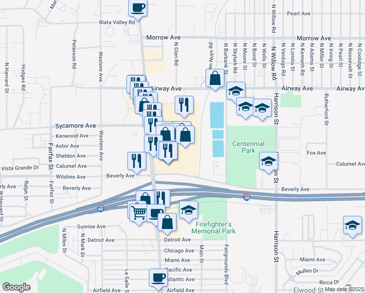map of restaurants, bars, coffee shops, grocery stores, and more near 3320 Stockton Hill Road in Kingman