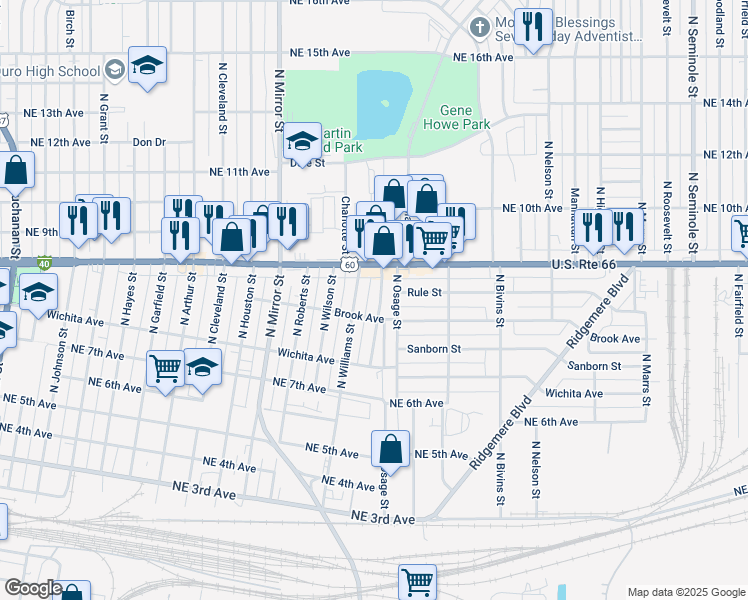 map of restaurants, bars, coffee shops, grocery stores, and more near 733 North Aldredge Street in Amarillo