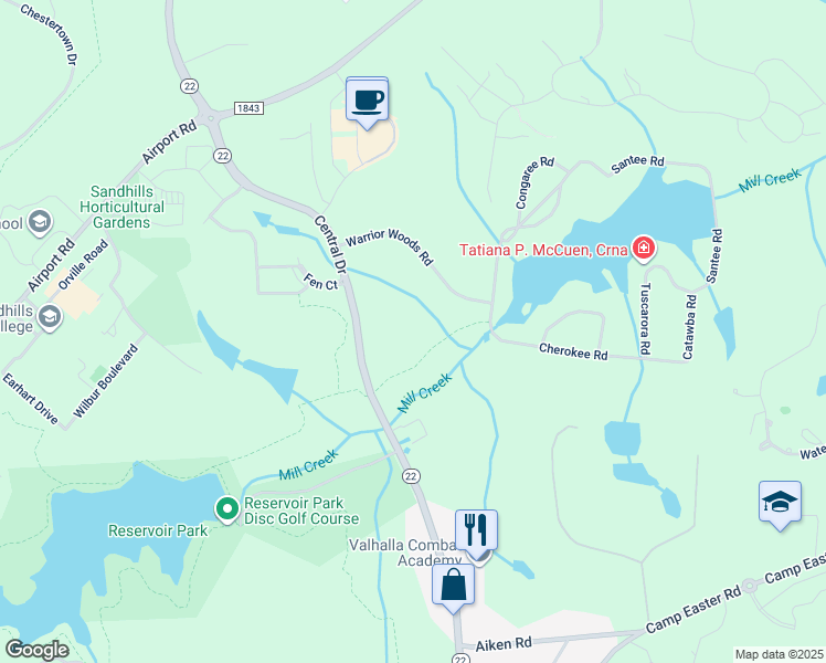 map of restaurants, bars, coffee shops, grocery stores, and more near 1655 Central Avenue in Whispering Pines