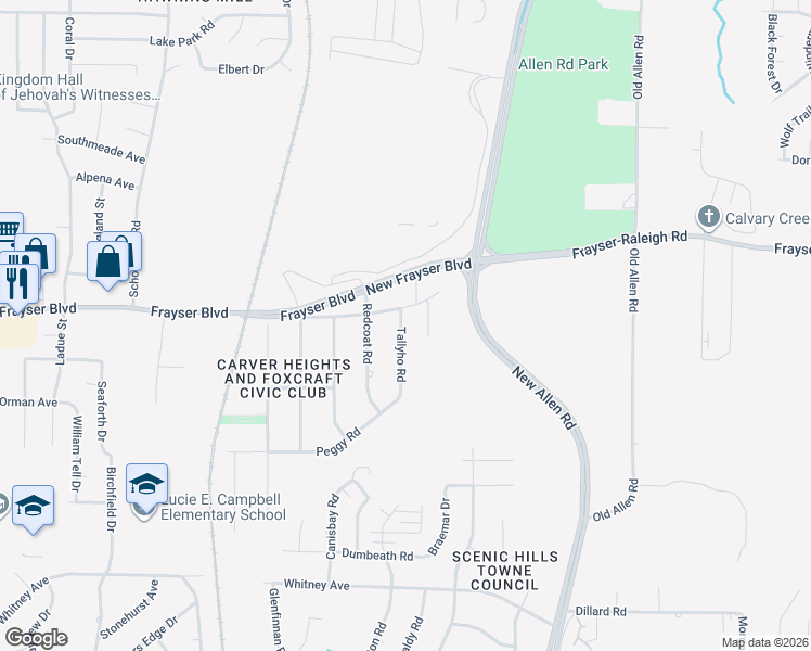 map of restaurants, bars, coffee shops, grocery stores, and more near 3468 Tallyho Road in Memphis