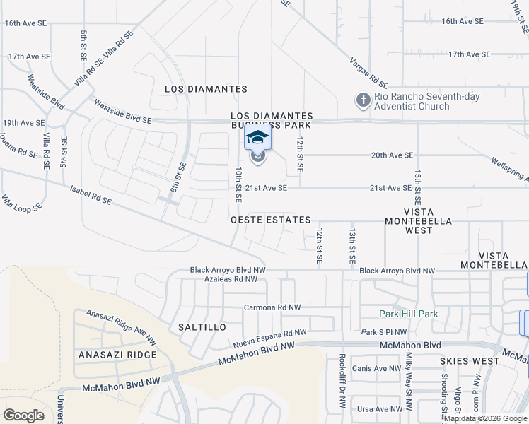 map of restaurants, bars, coffee shops, grocery stores, and more near 2300 10th Street Southeast in Rio Rancho