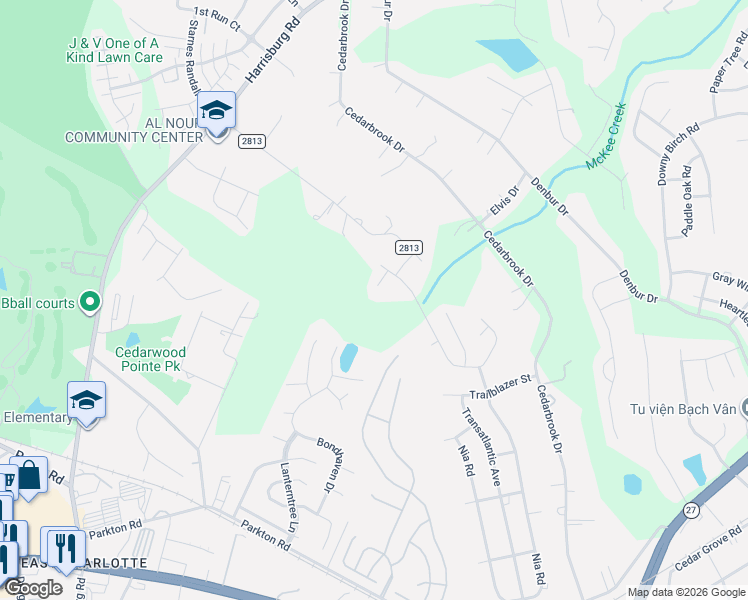 map of restaurants, bars, coffee shops, grocery stores, and more near 8201 Starnes Randall Road in Charlotte