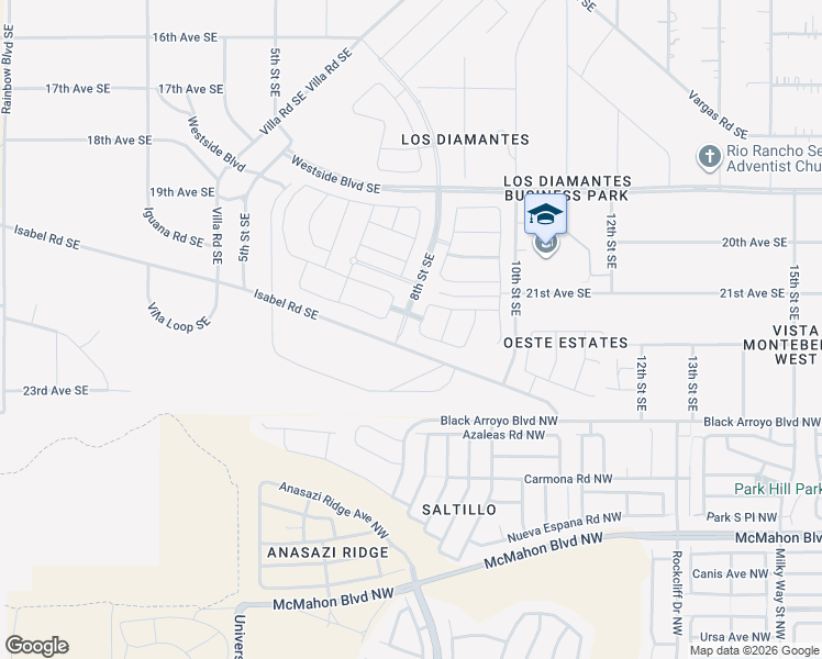map of restaurants, bars, coffee shops, grocery stores, and more near 2128 8th Street Southeast in Rio Rancho