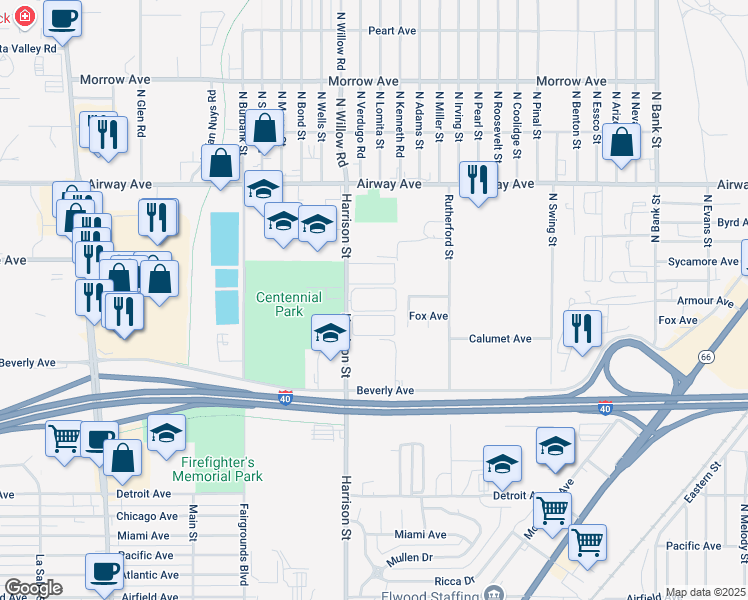 map of restaurants, bars, coffee shops, grocery stores, and more near 3350 Harrison Street in Kingman
