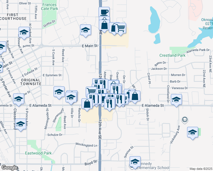 map of restaurants, bars, coffee shops, grocery stores, and more near 217 Atterberry Drive in Norman
