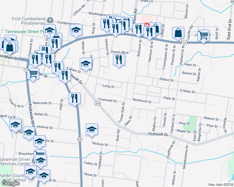 map of restaurants, bars, coffee shops, grocery stores, and more near 150 Long Street in Savannah