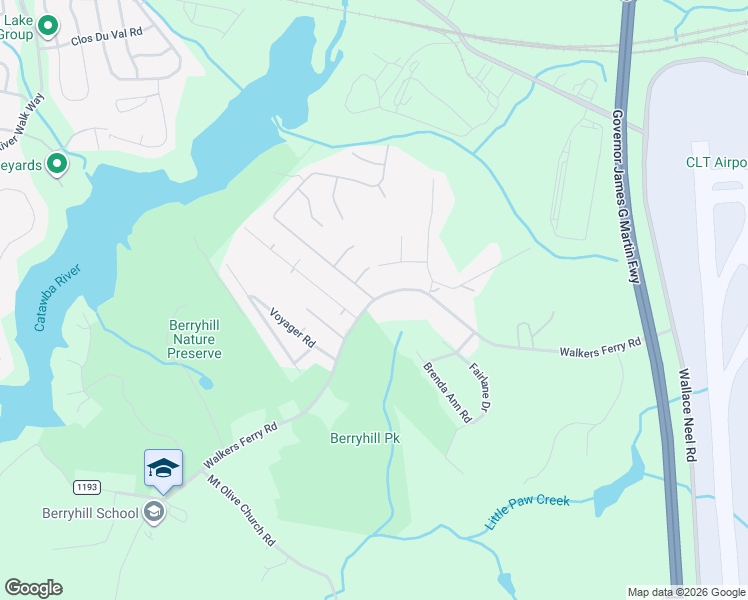 map of restaurants, bars, coffee shops, grocery stores, and more near Walkers Ferry Rd & Walkers Cove Trail in Mecklenburg
