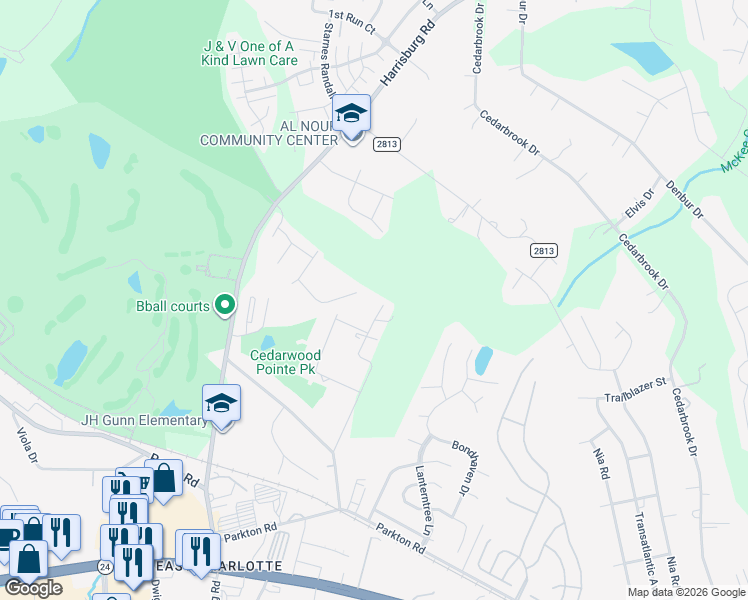 map of restaurants, bars, coffee shops, grocery stores, and more near 7729 Boswell Road in Charlotte