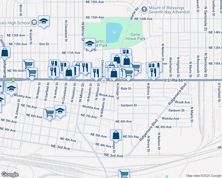 map of restaurants, bars, coffee shops, grocery stores, and more near 750 N Williams St in Amarillo