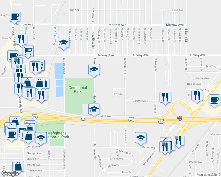 map of restaurants, bars, coffee shops, grocery stores, and more near 3354 Armour Lane in Kingman