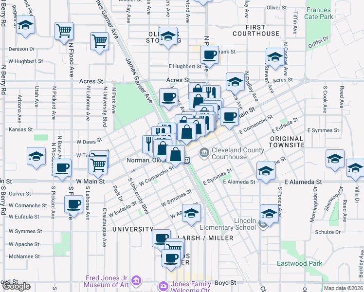 map of restaurants, bars, coffee shops, grocery stores, and more near in Norman