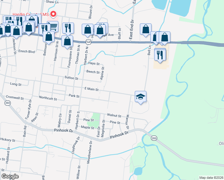 map of restaurants, bars, coffee shops, grocery stores, and more near 1195 East Main Street in Savannah