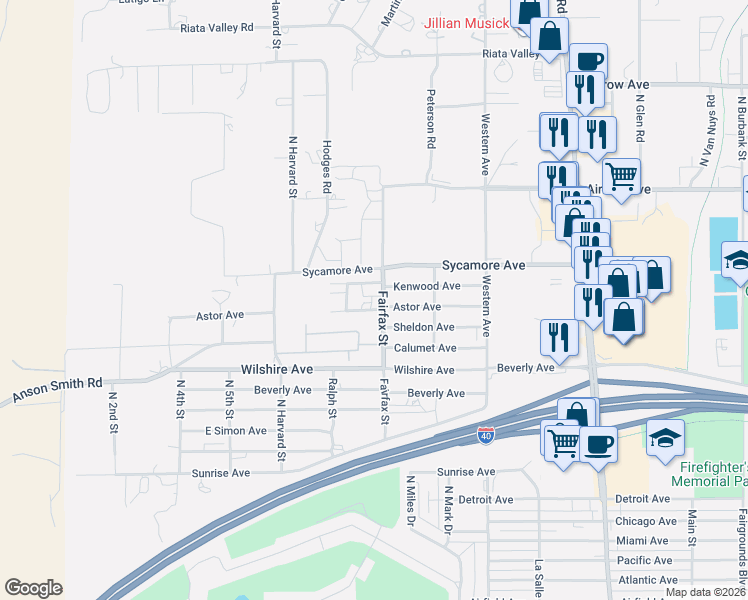 map of restaurants, bars, coffee shops, grocery stores, and more near 852-956 Kenwood Avenue in Kingman