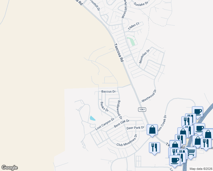 map of restaurants, bars, coffee shops, grocery stores, and more near 6818 Baccus Drive in Amarillo