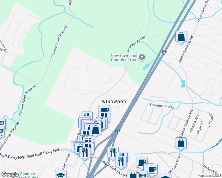 map of restaurants, bars, coffee shops, grocery stores, and more near 4824 Charwood Trail Northwest in Cleveland