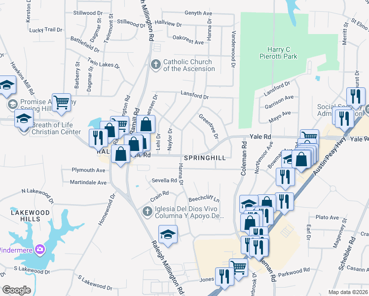 map of restaurants, bars, coffee shops, grocery stores, and more near 3509 Panbrook Cove in Memphis