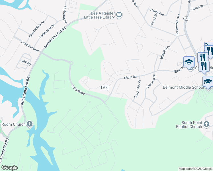 map of restaurants, bars, coffee shops, grocery stores, and more near Calico Place Way in Belmont
