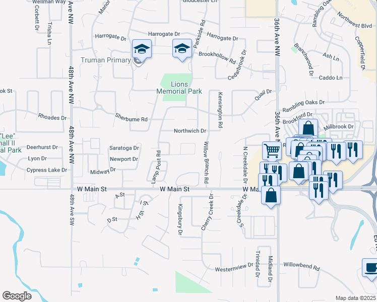 map of restaurants, bars, coffee shops, grocery stores, and more near 4019 Heritage Place Drive in Norman