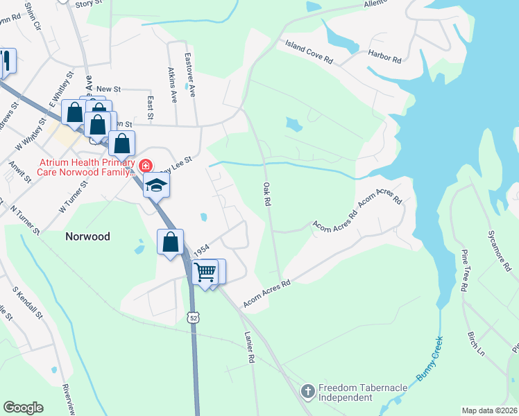 map of restaurants, bars, coffee shops, grocery stores, and more near 460 Oak Road in Norwood