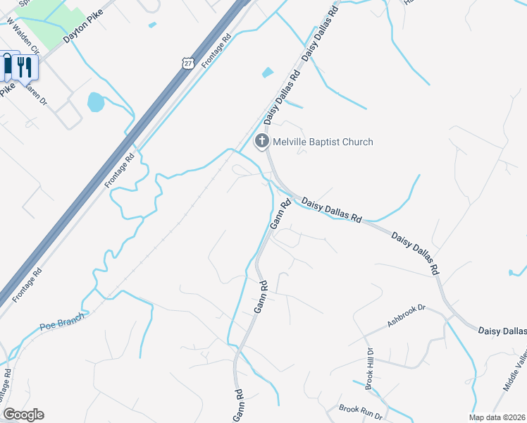 map of restaurants, bars, coffee shops, grocery stores, and more near 8821 Gann Rd in Soddy-Daisy