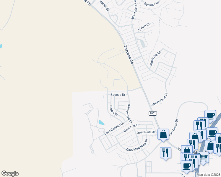 map of restaurants, bars, coffee shops, grocery stores, and more near 6818 Baccus Drive in Amarillo