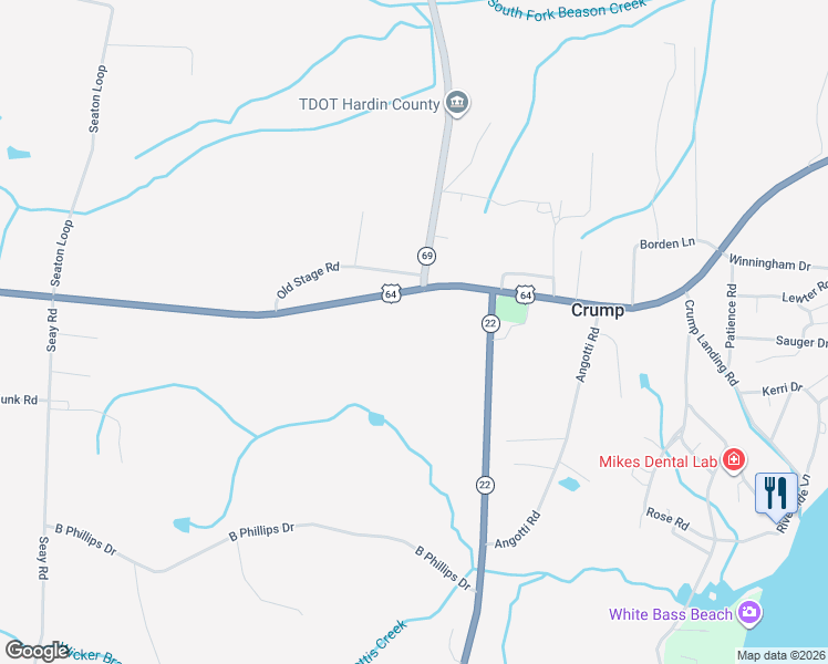 map of restaurants, bars, coffee shops, grocery stores, and more near 2730 U.S. 64 in Crump