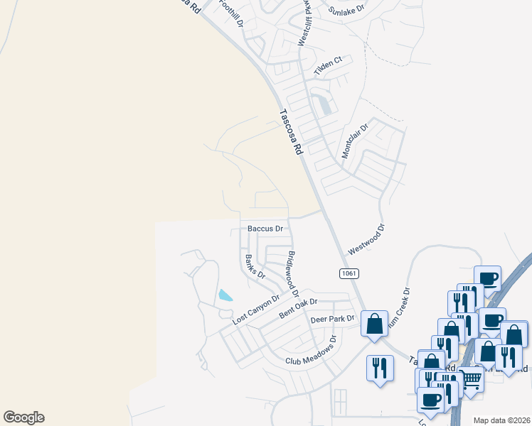 map of restaurants, bars, coffee shops, grocery stores, and more near 6818 Baccus Drive in Amarillo