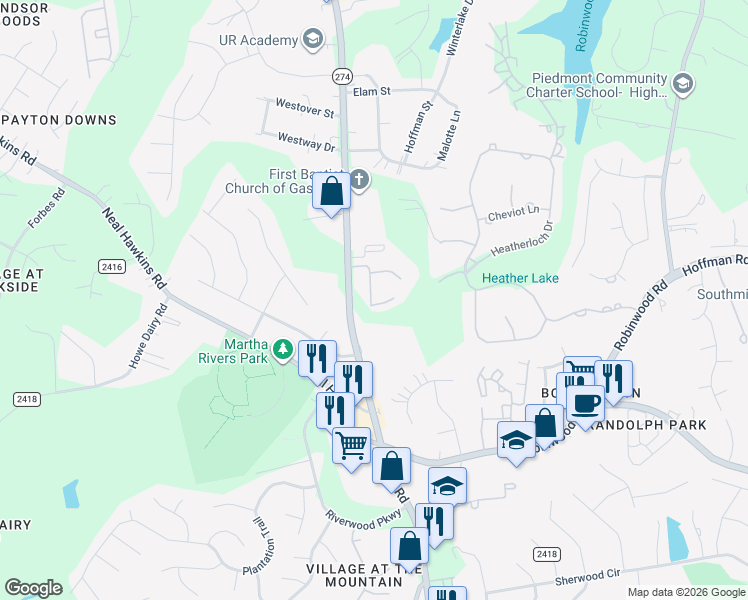 map of restaurants, bars, coffee shops, grocery stores, and more near 2808 Union Road in Gastonia