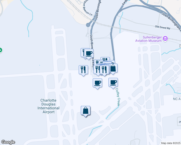 map of restaurants, bars, coffee shops, grocery stores, and more near 4212 Rental Car Road in Charlotte