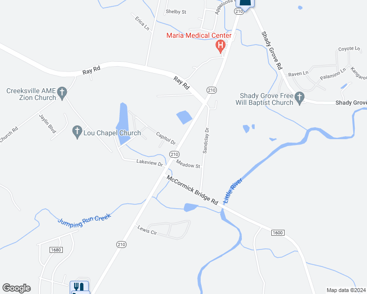 map of restaurants, bars, coffee shops, grocery stores, and more near 14331 North Carolina 210 in Spring Lake