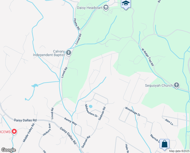 map of restaurants, bars, coffee shops, grocery stores, and more near 9335 Chirping Road in Soddy-Daisy