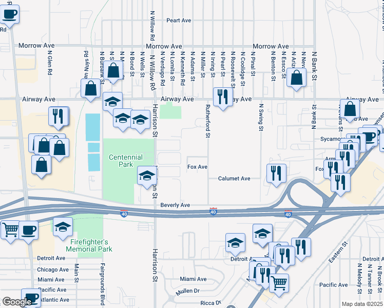 map of restaurants, bars, coffee shops, grocery stores, and more near 2481 Armour Avenue in Kingman