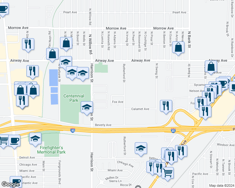 map of restaurants, bars, coffee shops, grocery stores, and more near 2477 Armour Avenue in Kingman