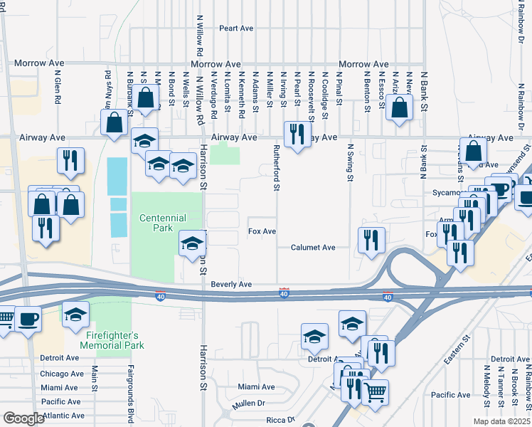 map of restaurants, bars, coffee shops, grocery stores, and more near 2481 Armour Avenue in Kingman