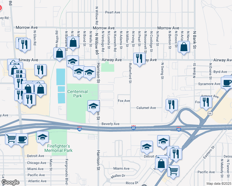 map of restaurants, bars, coffee shops, grocery stores, and more near 2461 Armour Avenue in Kingman