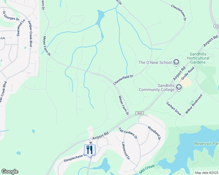 map of restaurants, bars, coffee shops, grocery stores, and more near 201 Chester Way in Pinehurst