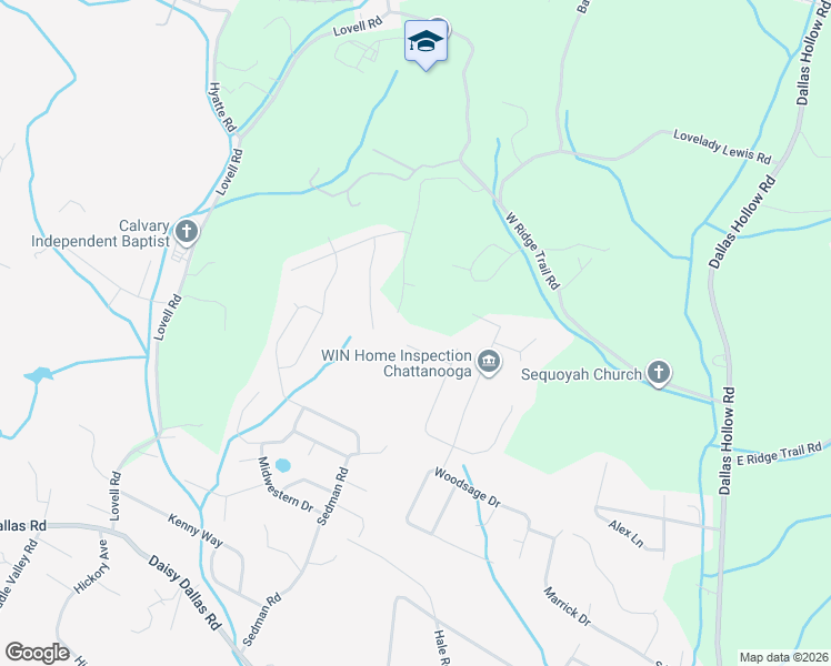 map of restaurants, bars, coffee shops, grocery stores, and more near 9086 Robert Garland View in Soddy-Daisy