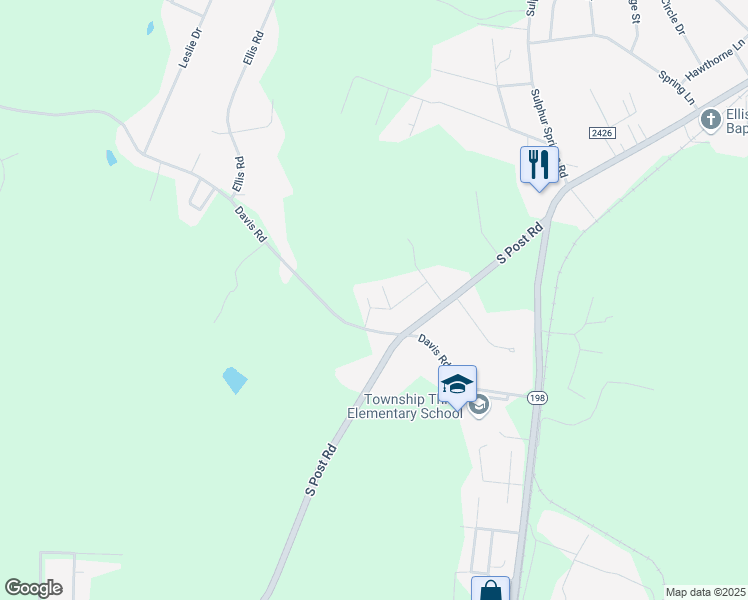 map of restaurants, bars, coffee shops, grocery stores, and more near 455 Davis Road in Shelby