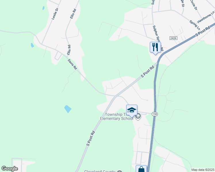 map of restaurants, bars, coffee shops, grocery stores, and more near 455 Davis Road in Shelby