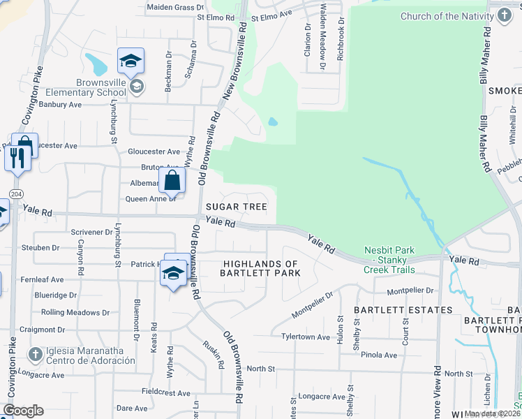 map of restaurants, bars, coffee shops, grocery stores, and more near 5544 Pine Oak Lane in Memphis