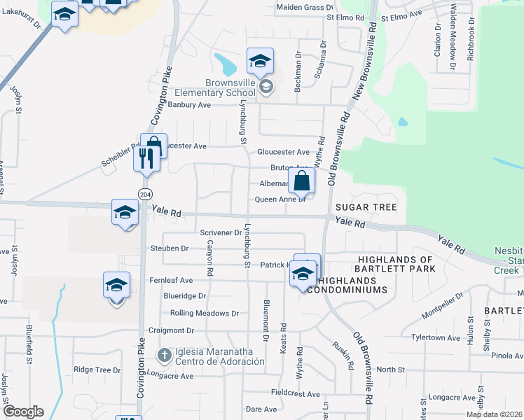 map of restaurants, bars, coffee shops, grocery stores, and more near 3508 Lynchburg Street in Memphis