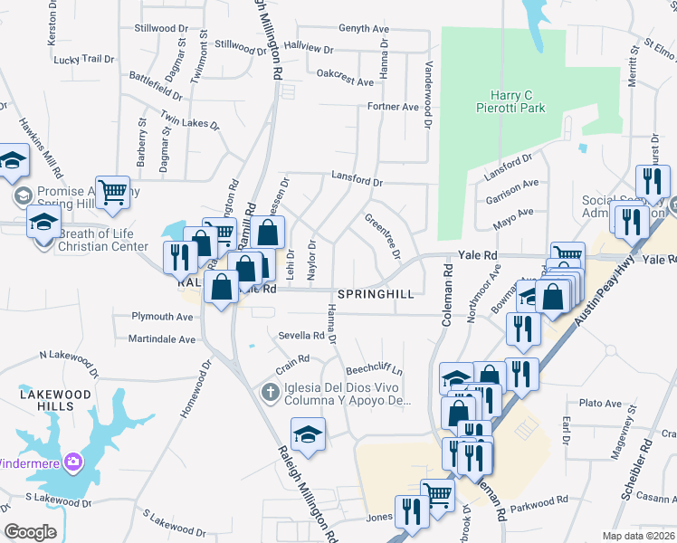 map of restaurants, bars, coffee shops, grocery stores, and more near 3509 Panbrook Cove in Memphis