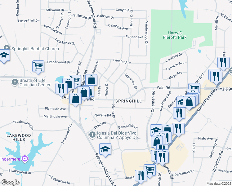 map of restaurants, bars, coffee shops, grocery stores, and more near 3509 Panbrook Cove in Memphis