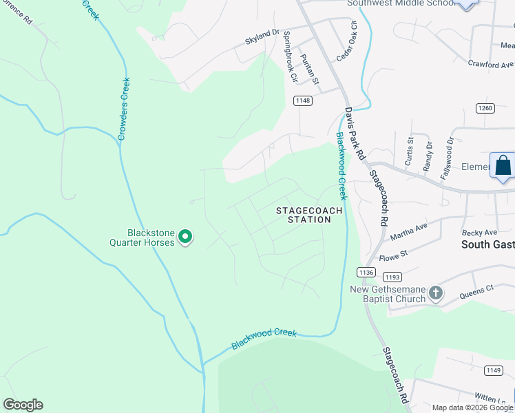 map of restaurants, bars, coffee shops, grocery stores, and more near 2738 Penny Park Drive in Gastonia