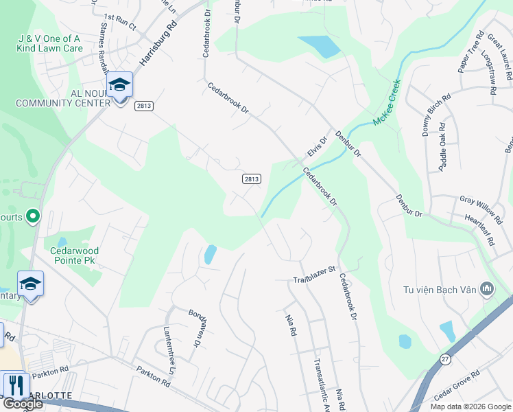 map of restaurants, bars, coffee shops, grocery stores, and more near 7425 Finnigan Road in Charlotte