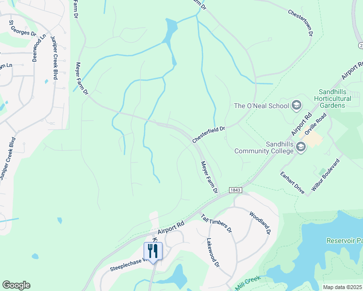 map of restaurants, bars, coffee shops, grocery stores, and more near 201 Chester Way in Pinehurst