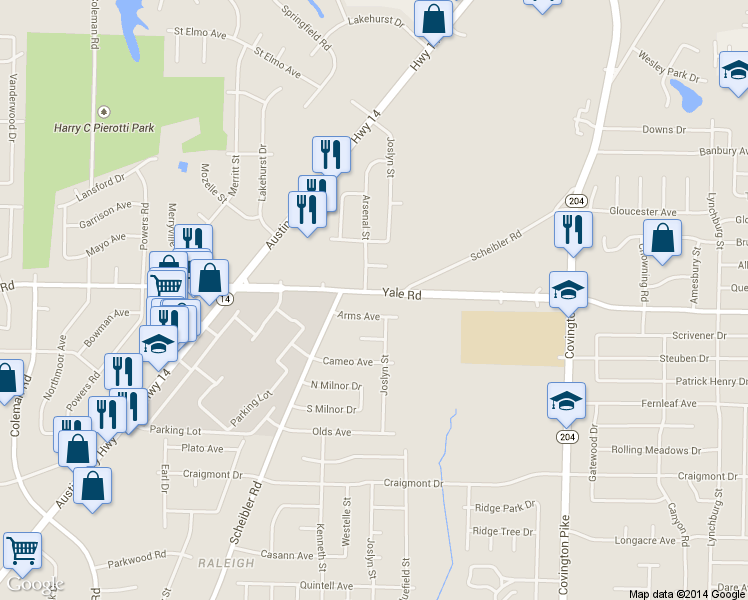 map of restaurants, bars, coffee shops, grocery stores, and more near 4821 Yale Rd in Memphis