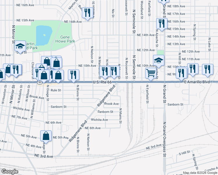 map of restaurants, bars, coffee shops, grocery stores, and more near 2826 U.S. 60 in Amarillo