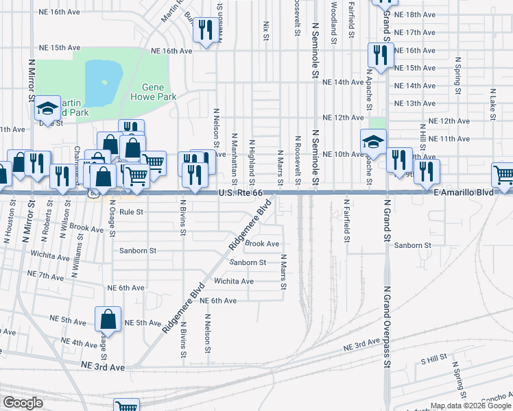 map of restaurants, bars, coffee shops, grocery stores, and more near 2826 U.S. 60 in Amarillo